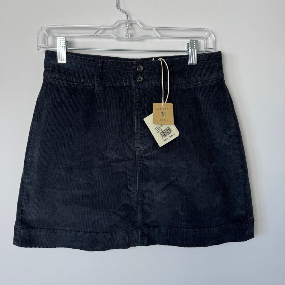 Faherty Stretch Cord Mini Skirt Washed Black Size 2 NEW